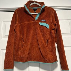 Patagonia Burnt Orange Fleece with Teal Trim